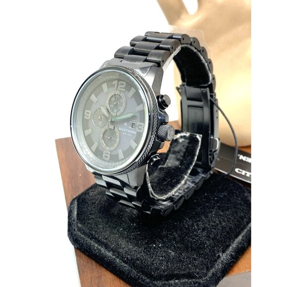 Citizen Men's Watch CA0295-58E Nighthawk Eco Drive Chronograph Black Dial Steel - Picture 2 of 15